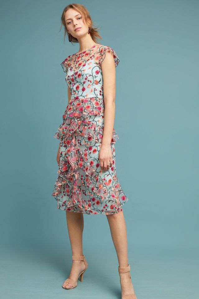 ML Monique Lhuillier Garden Party Embroidered Dress