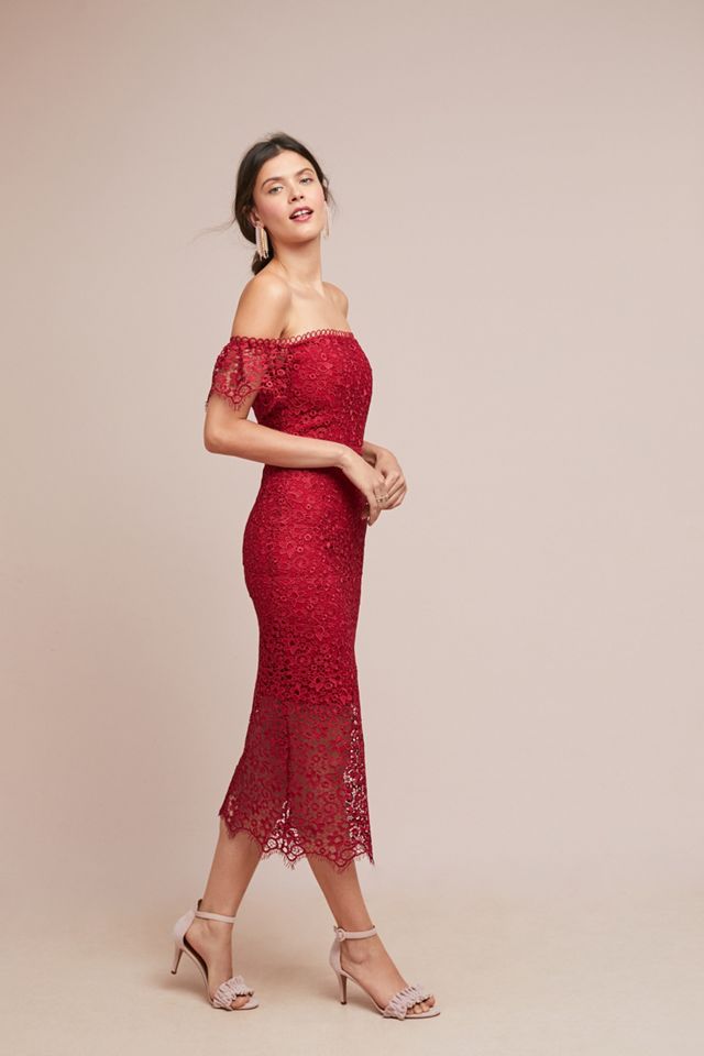 ML Monique Lhuillier Off-The-Shoulder Lace Dress #1