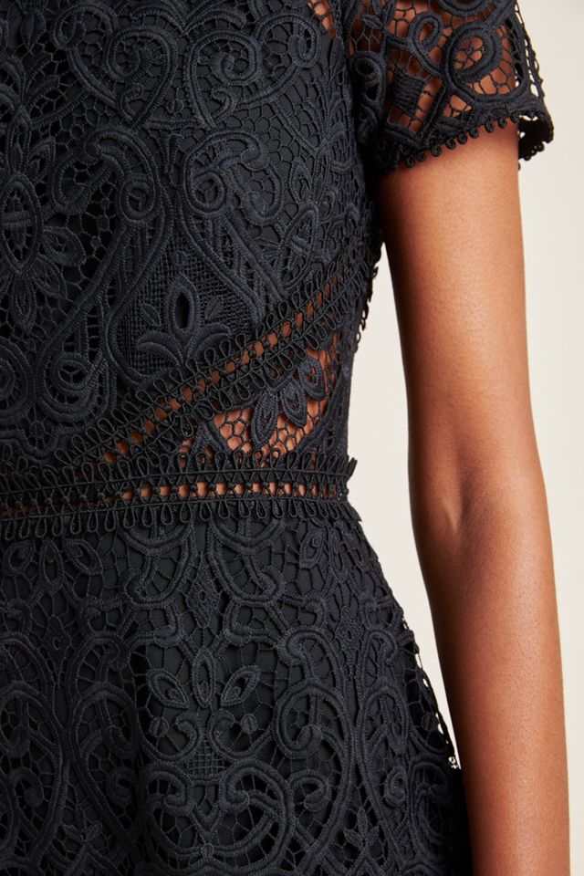 Anthropologie ML Monique Lhuillier レースドレスUS4 即納 ML Monique Lhuillier｜半袖レースドレス(38)-ブラック を