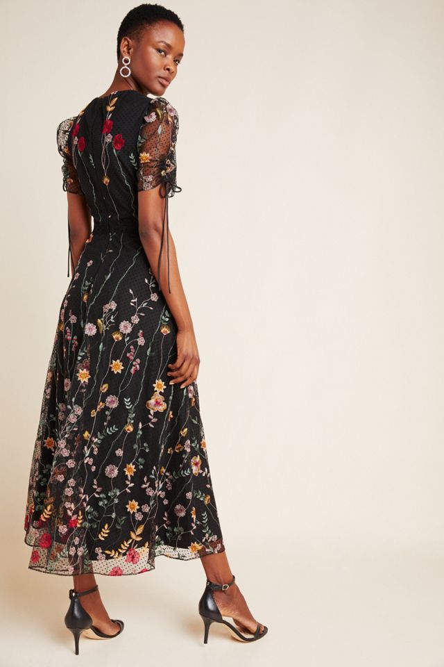 green emerald velvet dress Limoncello Embroidered Cocktail Dress 14 / Limoncello/Multi