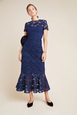 Monique Lhuillier Navy Lace Dress