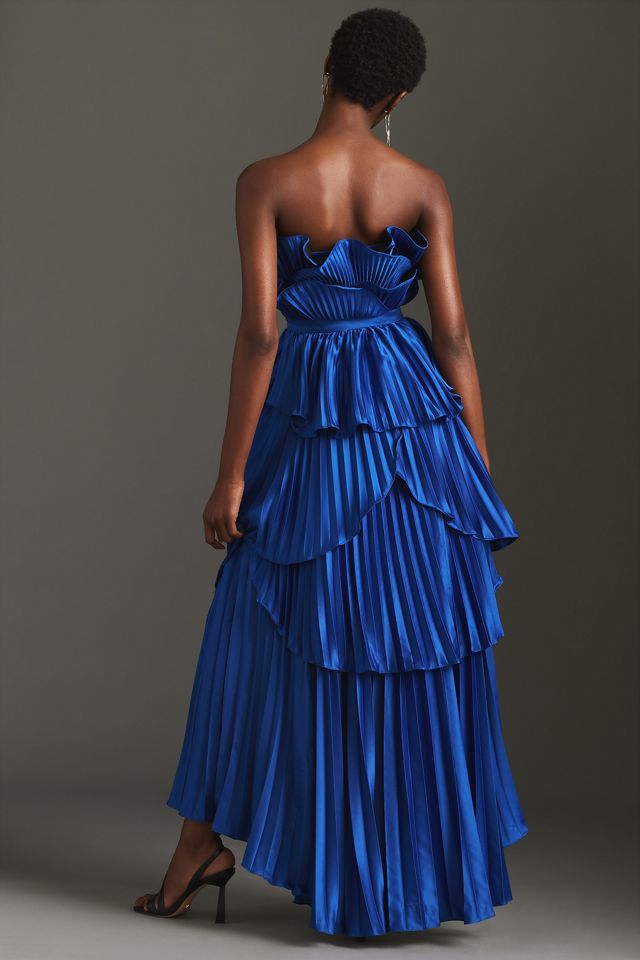 AMUR Strapless Pleated Ruffled Maxi Dress #1