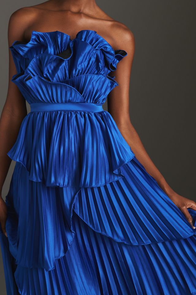 AMUR Strapless Pleated Ruffled Maxi Dress #2
