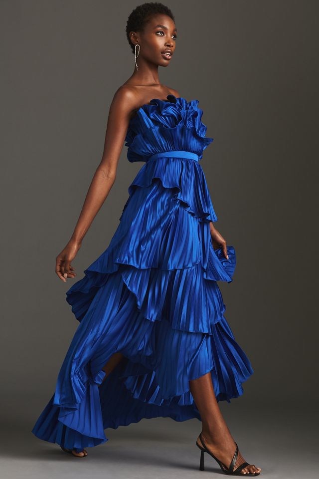AMUR Strapless Pleated Ruffled Maxi Dress #3
