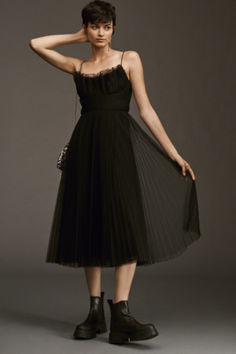 ml monique lhuillier pleated short-sleeve midi-dress ML Monique Lhuillier Pleated Belted Floral Midi-Dress