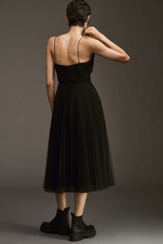 ML Monique Lhuillier Sleeveless Pleated Tulle A-Line Midi Dress #1