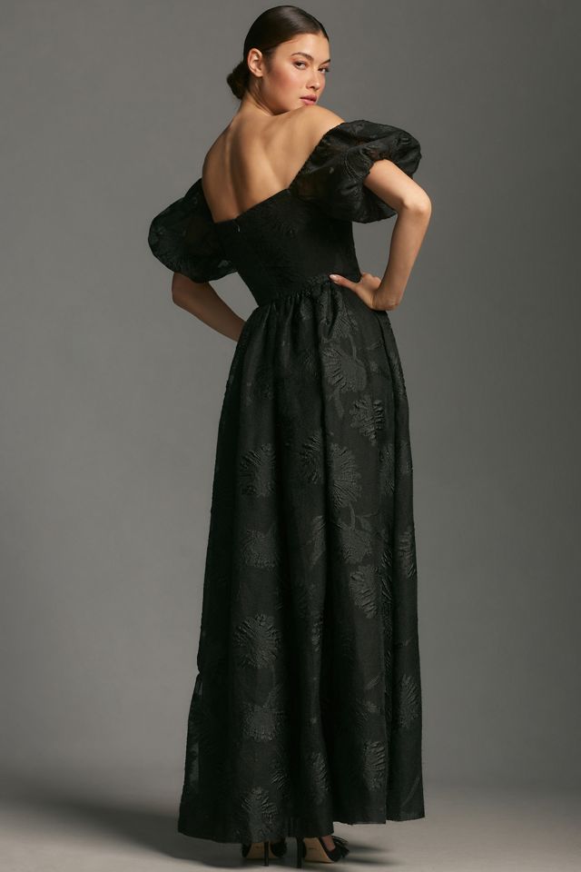 ML Monique Lhuillier Off-The-Shoulder Puff-Sleeve A-Line Maxi Dress |  Anthropologie