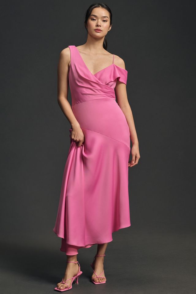 ML Monique Lhuillier Asymmetrical Satin Midi Dress #1