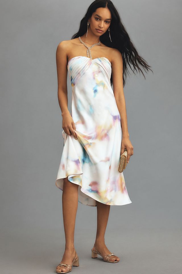 ML Monique Lhuillier Annika Strapless Satin Midi Dress | Anthropologie