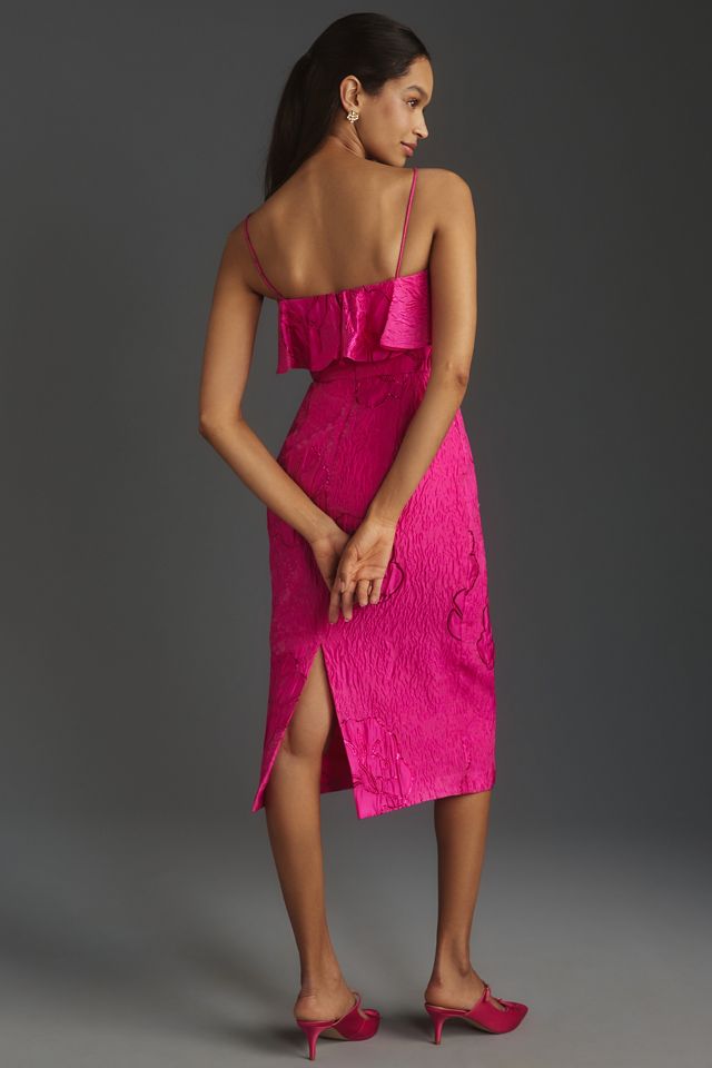ML Monique Lhuillier Cynthia Metallic Floral Jacquard Midi Dress #1