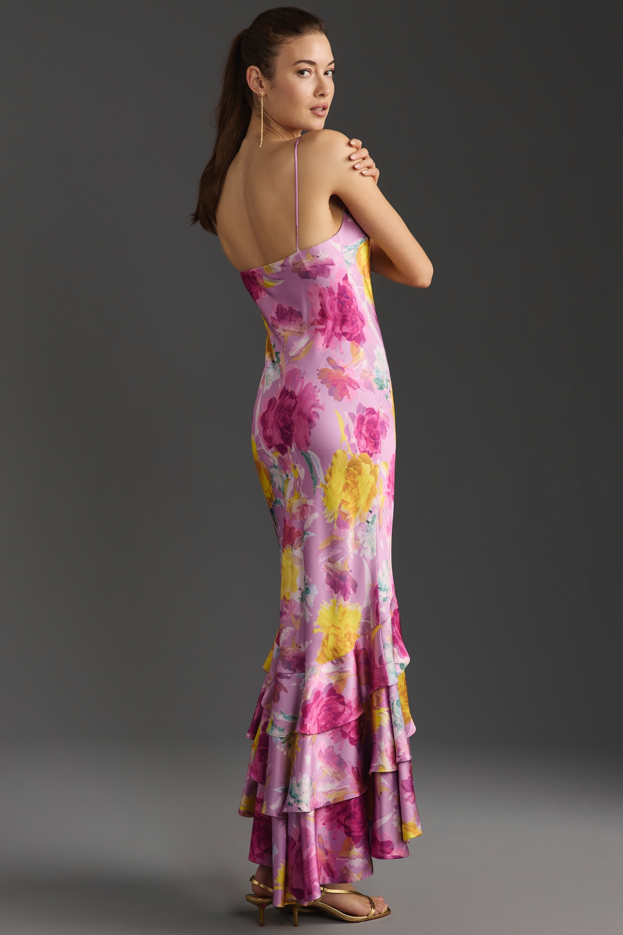 ML Monique Lhuillier Seraphine Satin Maxi Dress