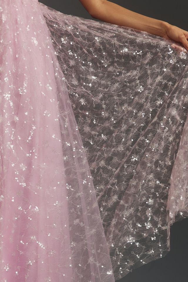 ML Monique Lhuillier Sequin Lace Maxi Dress #2