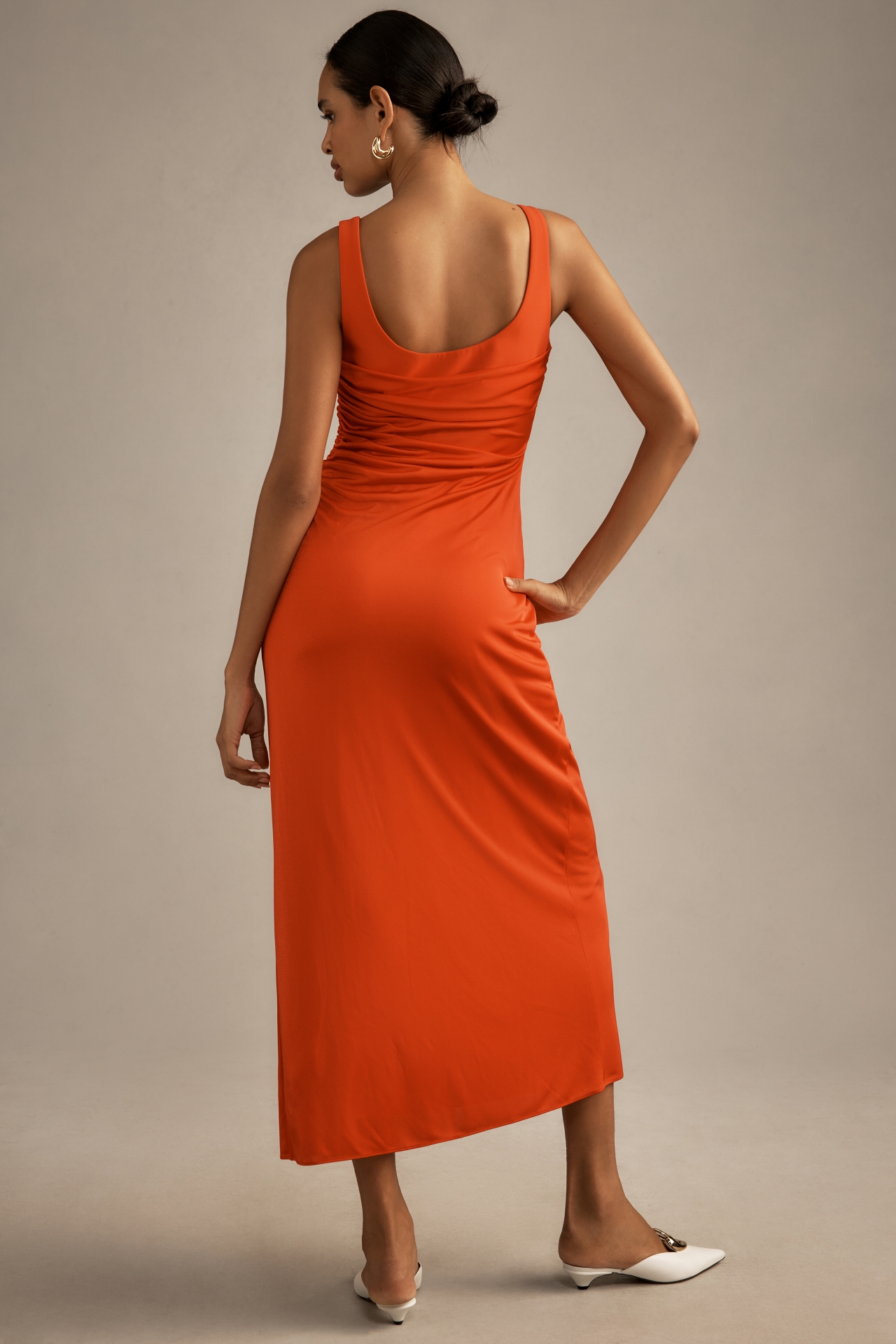 ML Monique Lhuillier Mae Sleeveless Gathered Jersey Maxi Dress