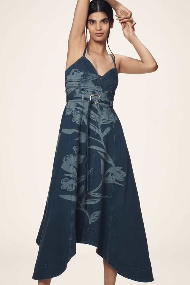 AMUR Dana Printed Denim Midi Dress #3