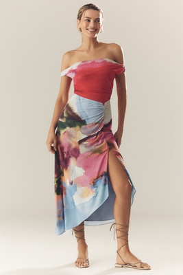 AMUR Ella Off-The-Shoulder Jersey Slip Midi Dress