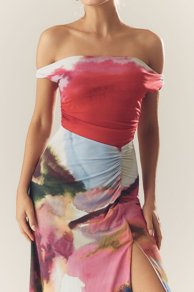 AMUR Ella Off-The-Shoulder Jersey Slip Midi Dress #1