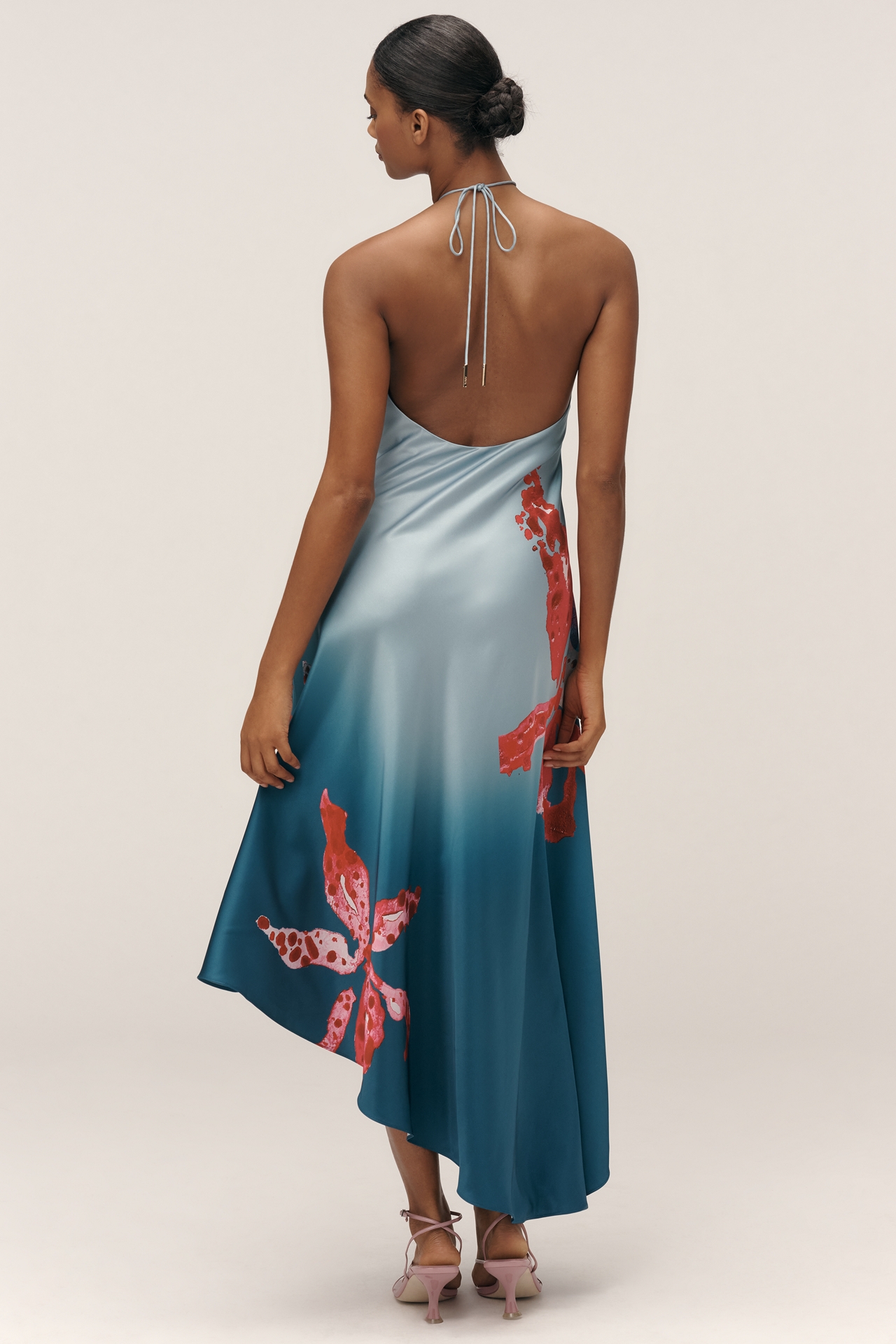 AMUR Alohi Halter Asymmetric Slip Midi Dress
