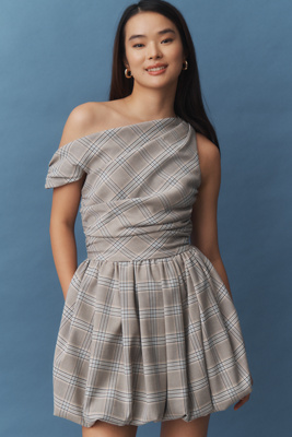 Amur Melissa One-shoulder Draped Bubble Mini Dress In Gray