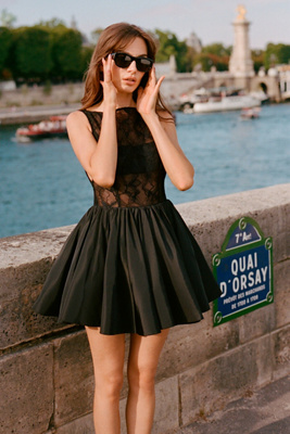 Amur Lainey Boat-neck Mini Dress In Black