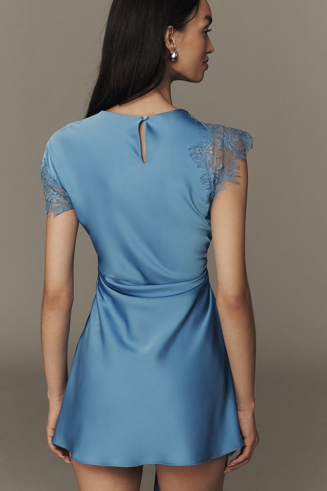 sachin and babi light blue dress AMUR Zina Asymmetric Lace Ruched Satin Mini Dress main image 1