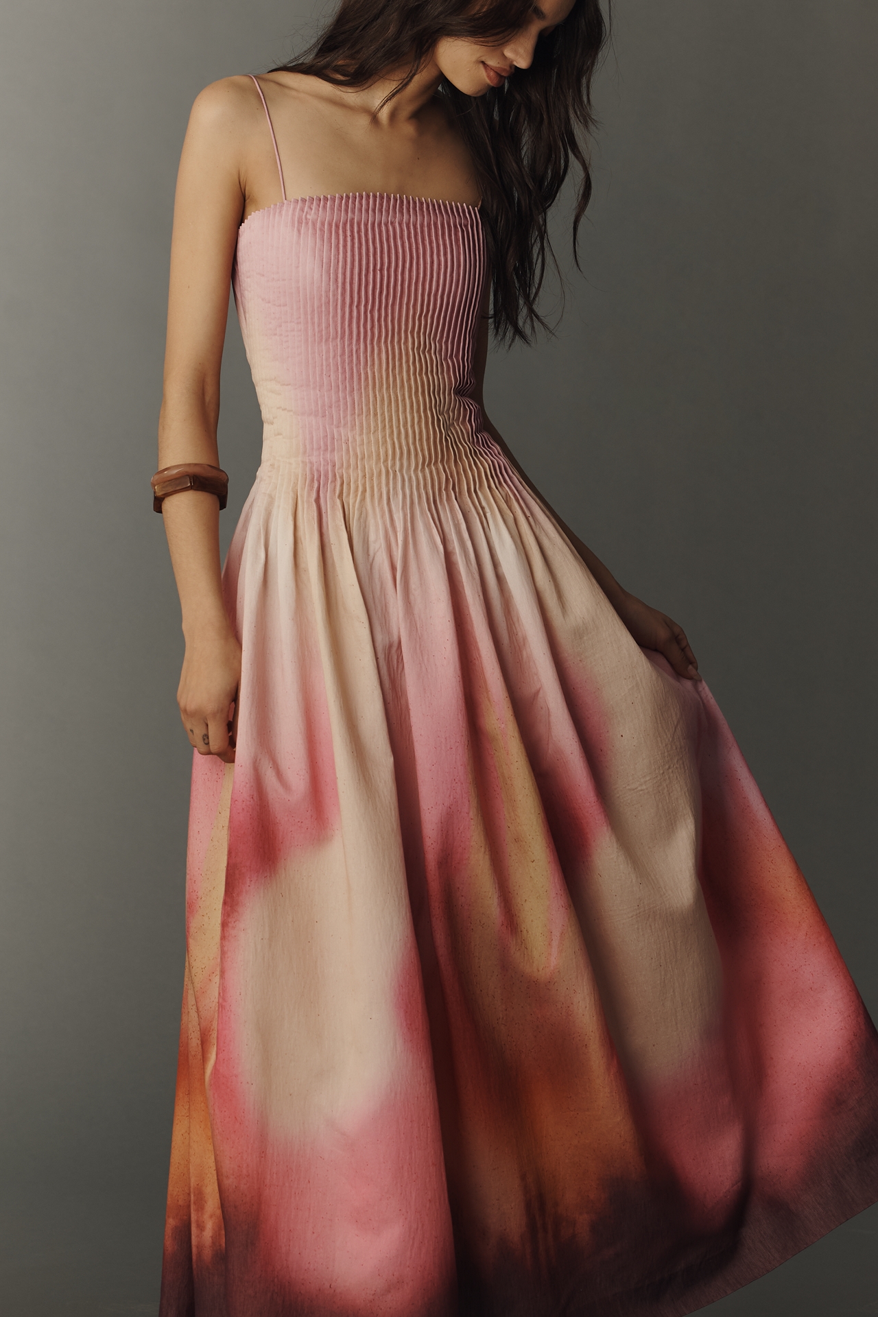 AMUR Grecia Pleated Sleeveless Maxi Dress