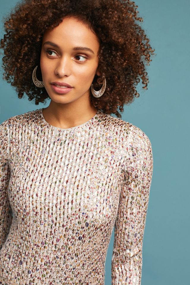 Sequined Long-Sleeved Shift Dress #1