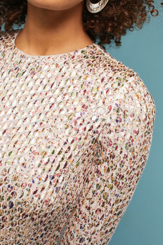 Sequined Long-Sleeved Shift Dress #2