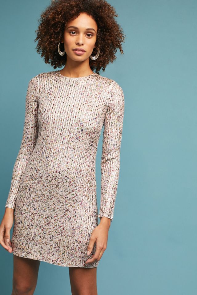 Sequined Long-Sleeved Shift Dress #4