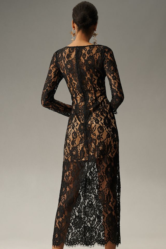 WAYF Long-Sleeve Boat-Neck Lace Midi Dress #2