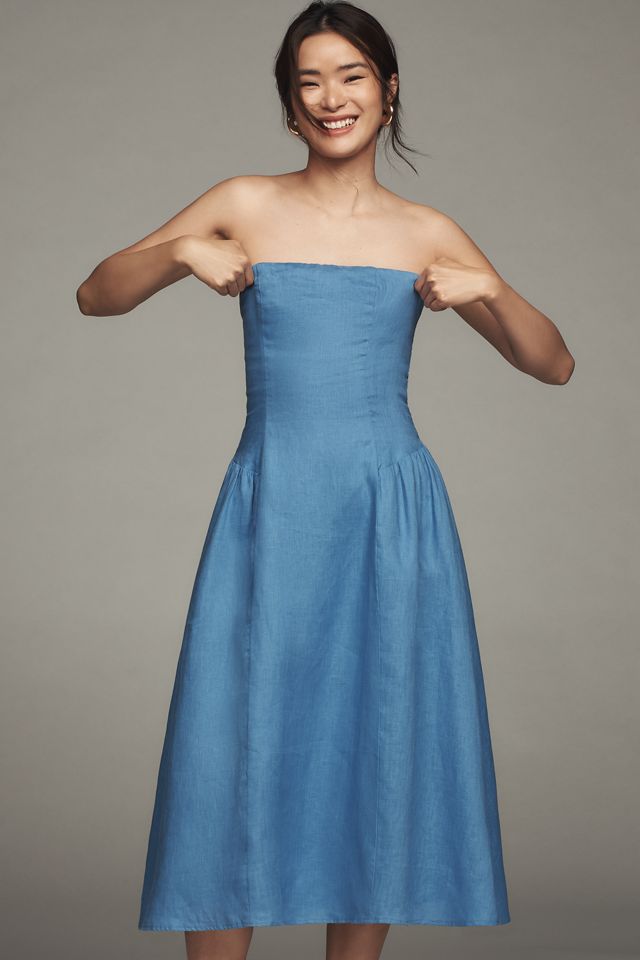 WAYF Strapless Linen Blend Midi Dress #3