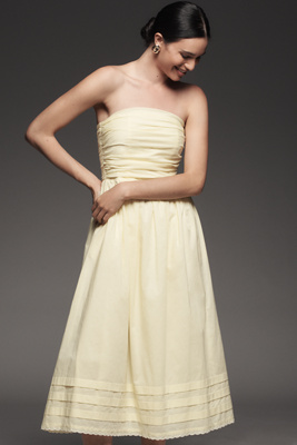 WAYF Cotton Strapless Pleated Midi Dress | Anthropologie