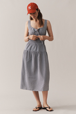 WAYF Sleeveless Smocked Drop-Waist Midi Dress