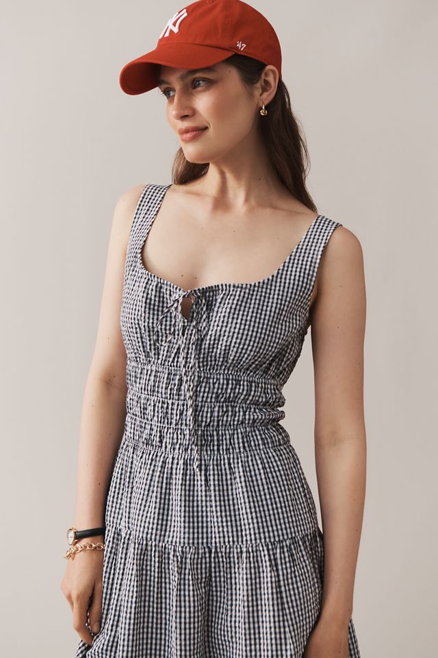 WAYF Sleeveless Smocked Drop-Waist Midi Dress #1