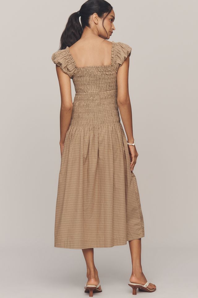 WAYF Smocked Drop-Waist Midi Dress