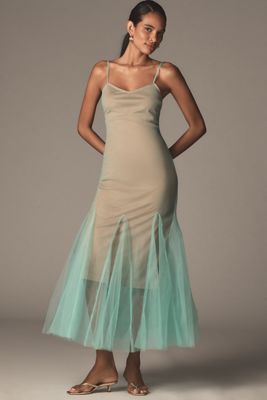 Hutch Two-Tone Sheer Sleeveless Ruffle-Hem Maxi Dress