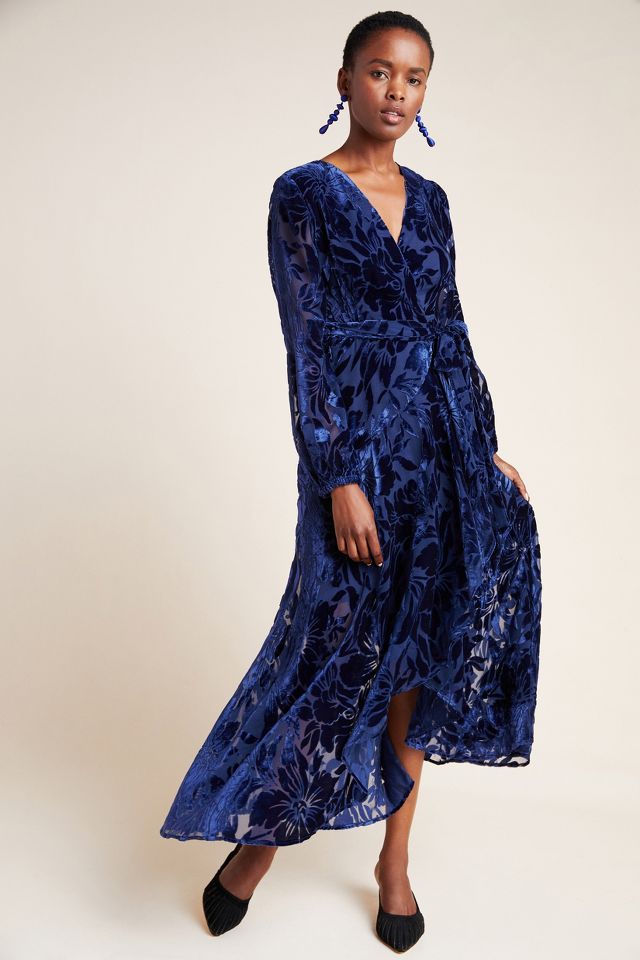 Anthropologie blue shop velvet dress