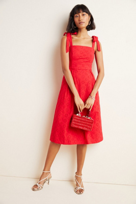 Hutch Kari Eyelet Midi Dress In Red