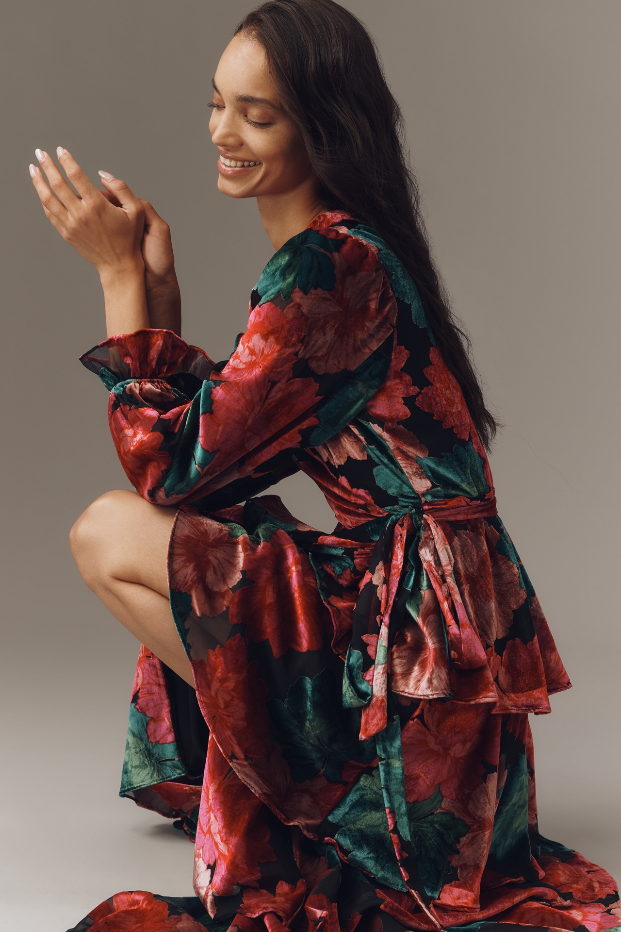 Hutch Wrap Ruffle Velvet Maxi Dress