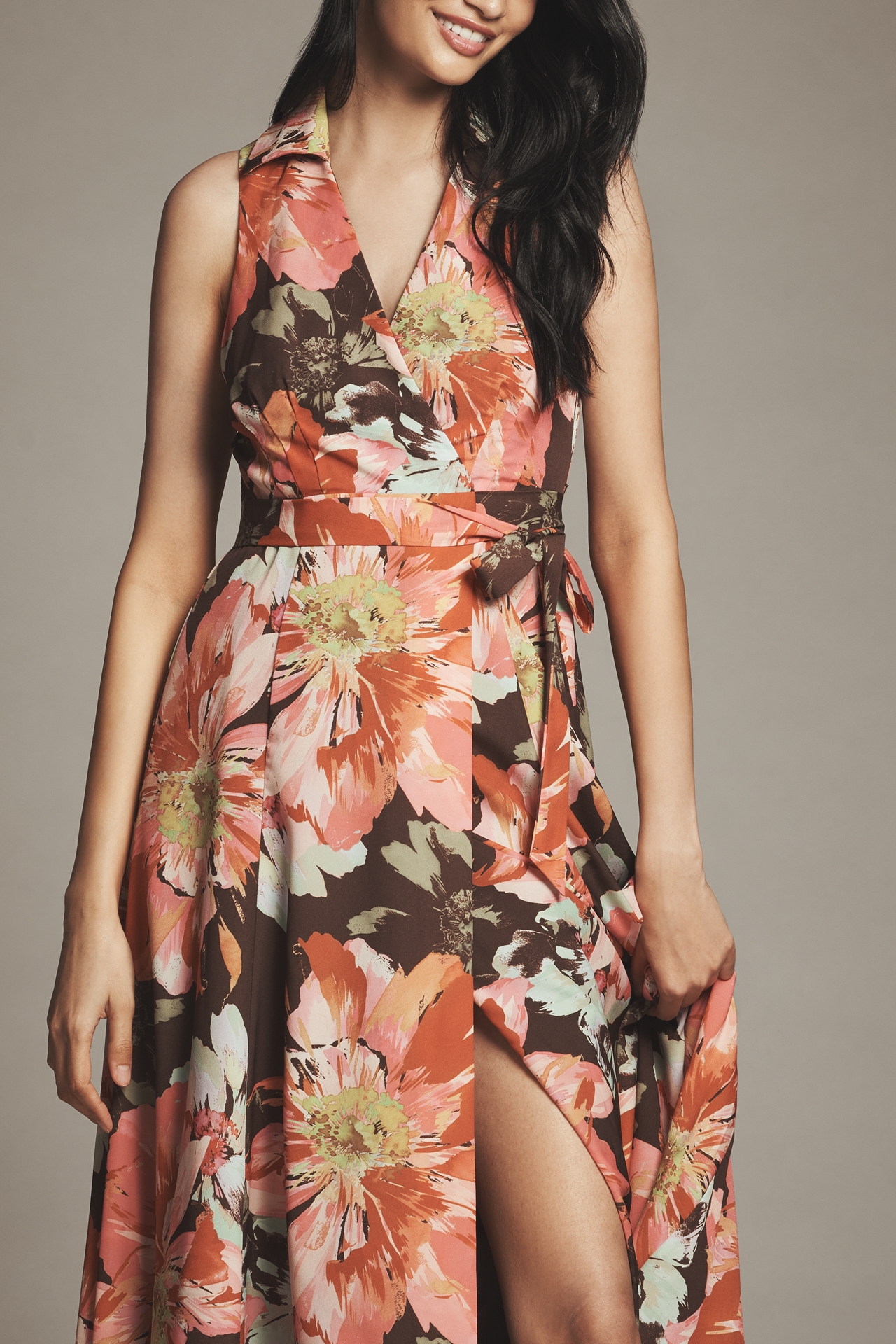 Hutch Velva Sleeveless Collared Wrap Midi Dress