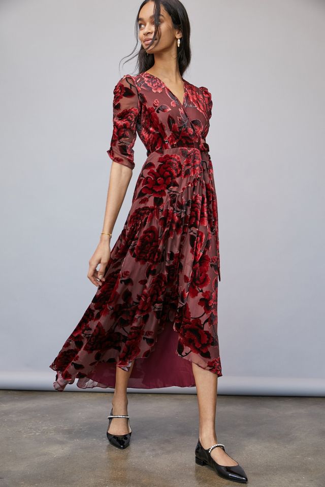 Anthropologie red 2025 velvet dress