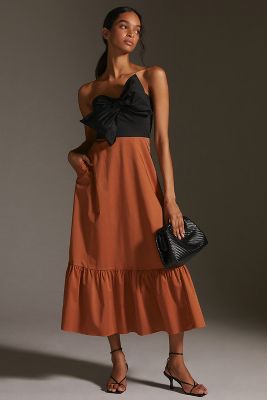 Hutch Adaleigh Strapless Back-Bow High-Low Maxi Dress