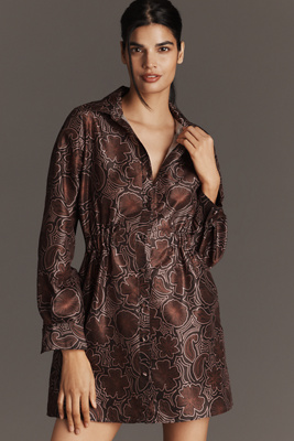 Hutch Anja Long-sleeve Mini Shirt Dress In Brown