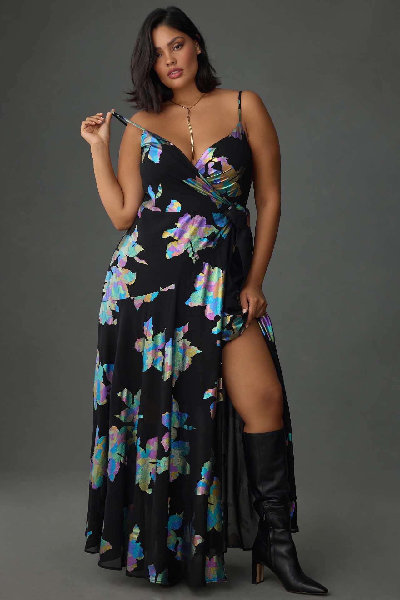 Hutch Iridescent Floral Wrap Maxi Dress