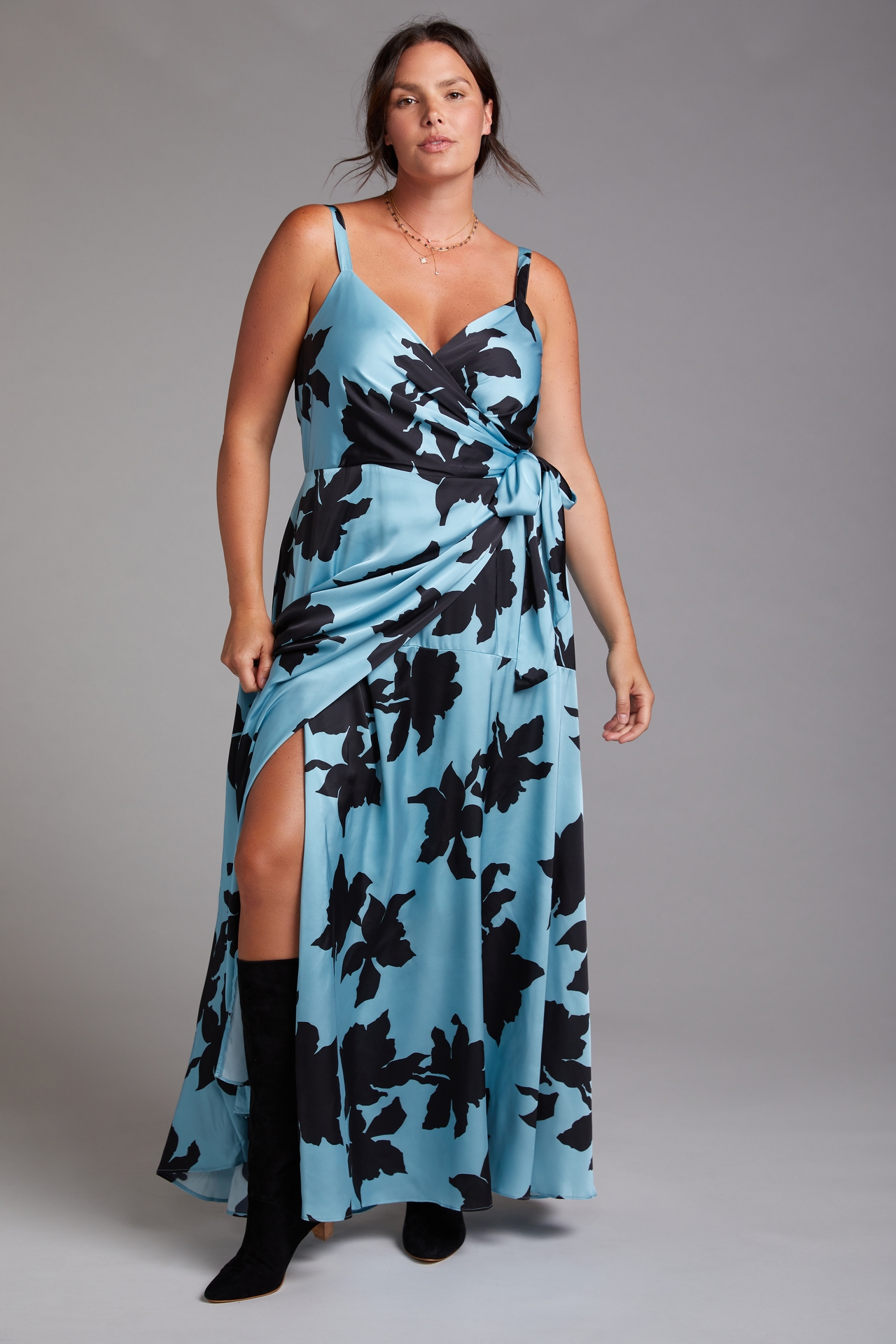 Hutch Iridescent Floral Wrap Maxi Dress