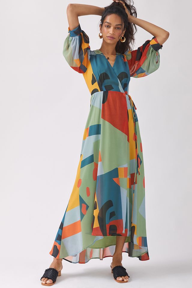 Abstract Wrap Maxi Dress