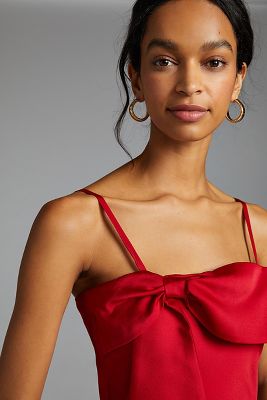 red dress with bow on front