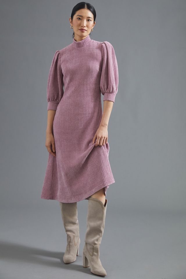 Puff-Sleeved Knit Midi Dress #3