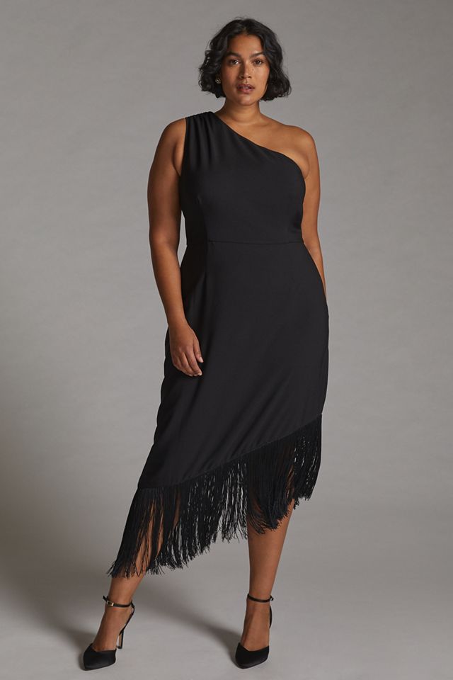 strapless open back dress Black One Shoulder Lace Tassel Fringe Party Dress – fearlessbeautyst main image 0