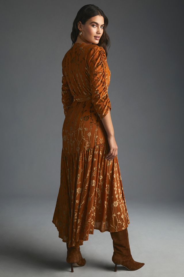 hutch long sleeve velvet wrap maxi dress Hutch Long-Sleeve Velvet Wrap Maxi Dress