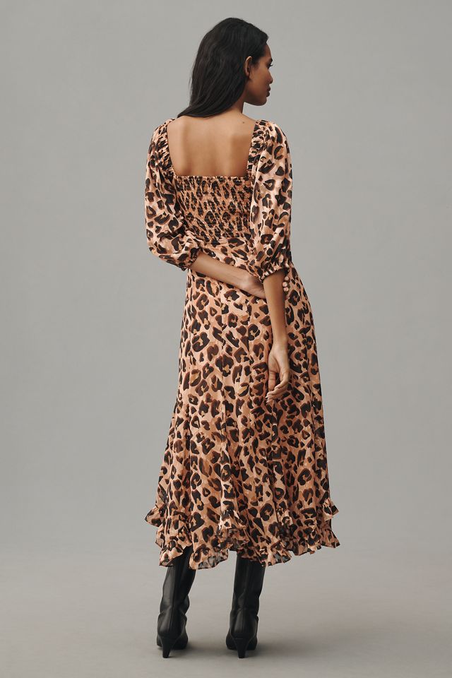 Hutch Printed Twist-Front Puff-Sleeve Ruffle-Hem Dress #1